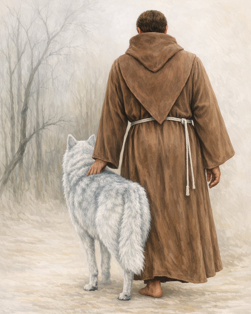 Artwork depicting the Wolf of Gubbio